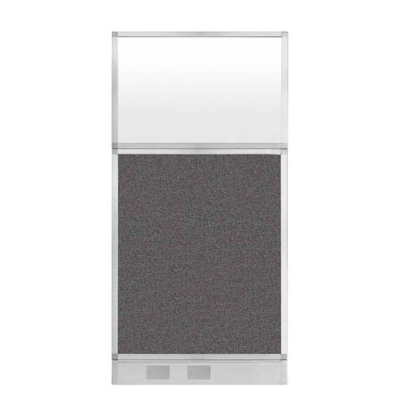 Hush Panel Cubicle Partition 3' x 6' Charcoal Gray Fabric Frosted Window w/ Cable Channel